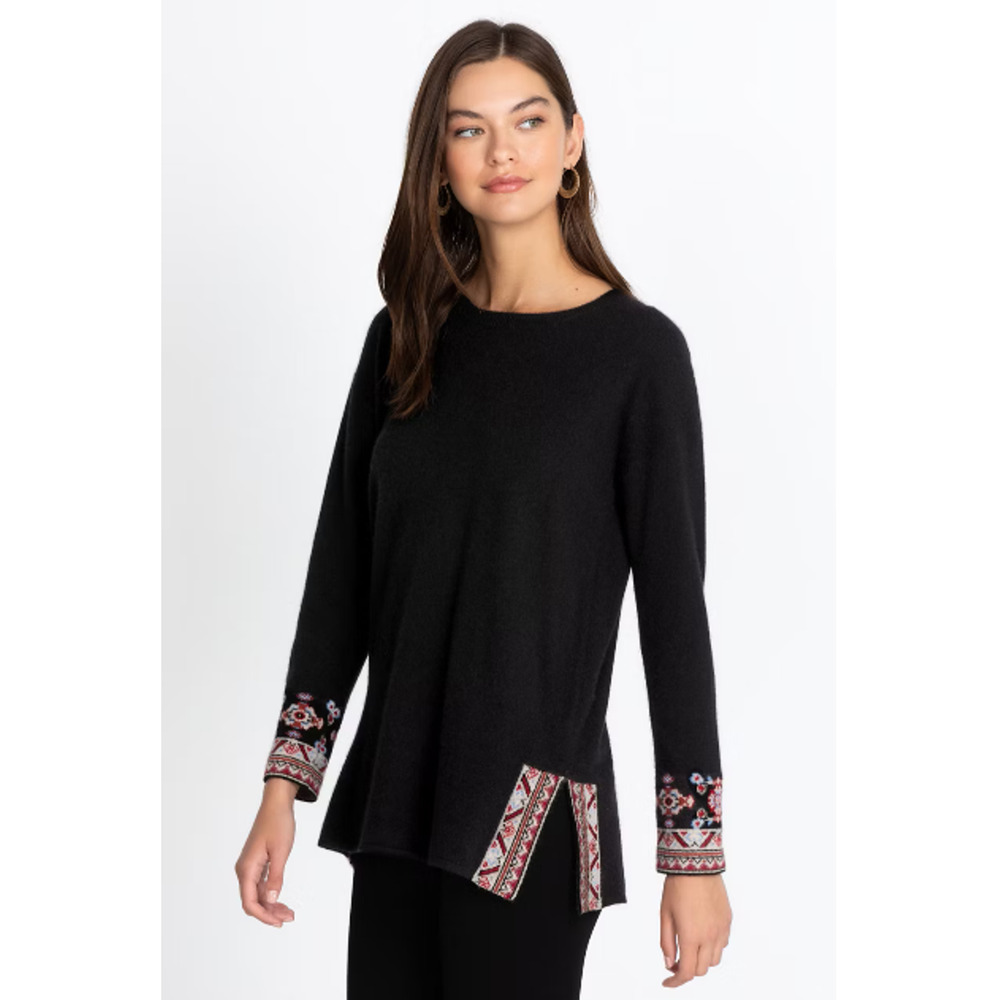 Johnny Was Gorjana Sweater Women's XS Black Wool Cashmere Blend Boho Artsy
